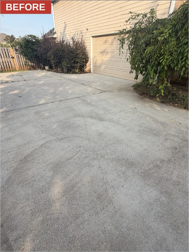 Driveway before pressure washing
