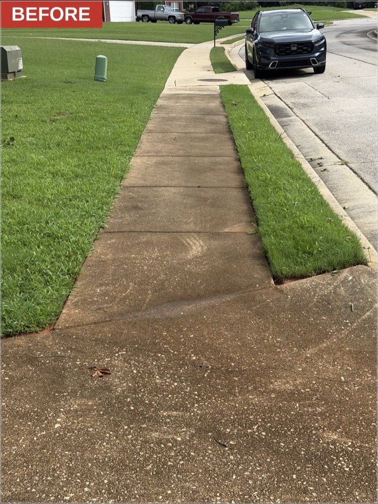 Sidewalk before pressure washing