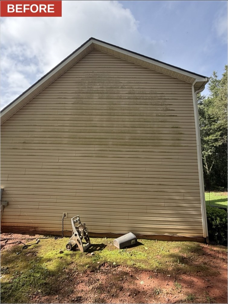 House siding before pressure washing